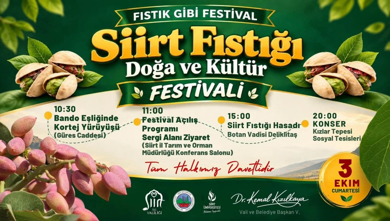 Siirt Fıstığı Doğa ve K&uuml;lt&uuml;r Festivali 3 Ekim&rsquo;de başlıyor