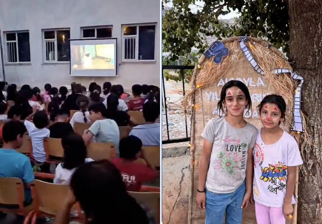 Siirt'te A&ccedil;ık Hava Sineması Kuruldu, &Ccedil;ocuklar Yaz Akşamının Tadını &Ccedil;ıkardı
