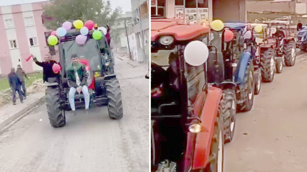 Trakt&ouml;rle d&uuml;ğ&uuml;n konvoyu d&uuml;zenlediler