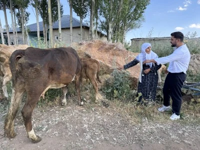 G&ouml;zyaşları Mutluluğa D&ouml;n&uuml;şt&uuml;: Telef Olan İneğin Yerine 8 İnek ve 6 Buzağı Geldi
