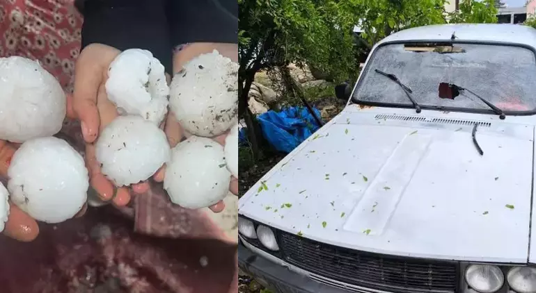 Kar Topu Büyüklüğünde Dolu Araçların Camları Kırıldı, Tarım Alanları Zarar Gördü