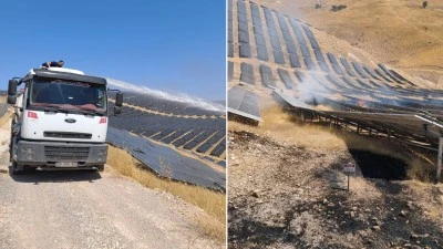 Kurtalan'da G&uuml;neş Enerjisi Santrali panellerinde &ccedil;ıkan yangın s&ouml;nd&uuml;r&uuml;ld&uuml;