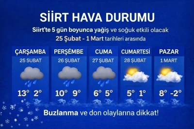 Siirt&rsquo;te 5 g&uuml;n boyunca yağış ve soğuk etkili olacak