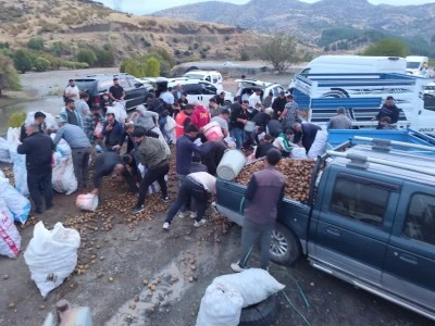 Siirt’te yola dökülen patatesler izdiham oluşturdu